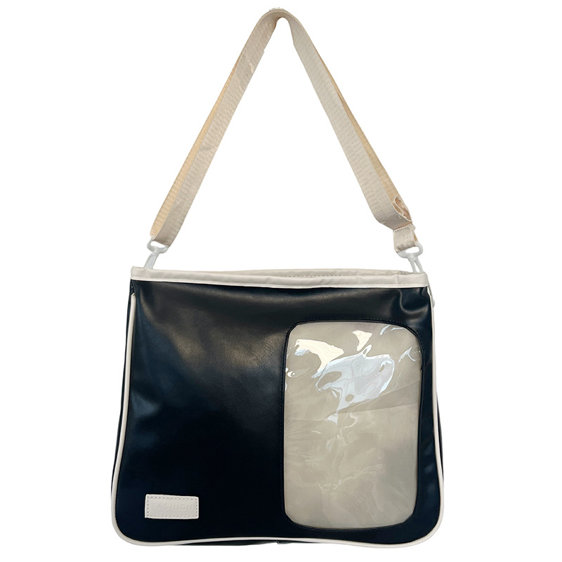 The large-capacity color-block crossbody bag 2024 new all-PU doll large bag with Japanese school style tote single-shoulder bag is selling well Item Picture