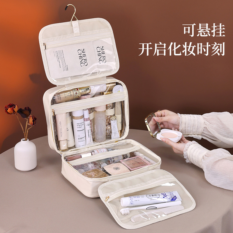 Cross-border new multi-layer hanging cosmetic bag, portable high-end travel transparent waterproof large-capacity cosmetic storage bag Specification drawing