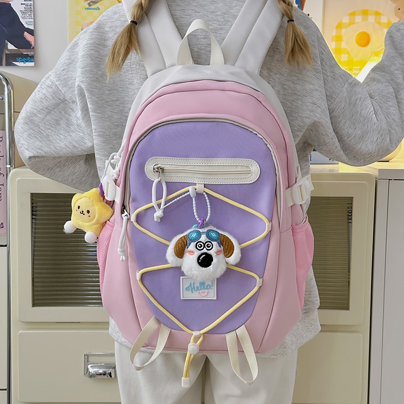 Japanese-style cute Instagram drawstring color-blocking versatile schoolbag for fourth, fifth and sixth grade junior and senior high school students, versatile backpack details Picture