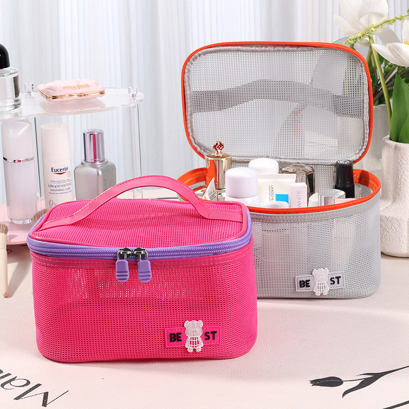Runhui Holiday Open-lid Makeup Bag, Travel Storage Bag, Grid Makeup Bag, large-capacity makeup bag, essential for travel full figure