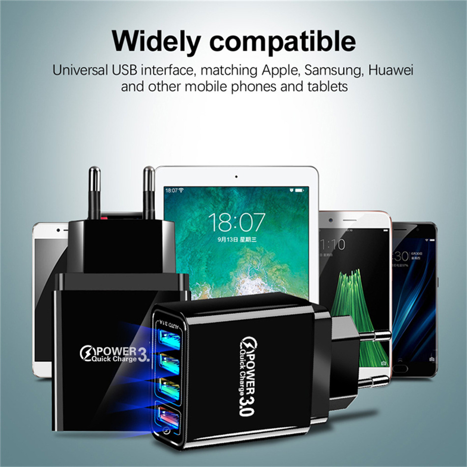 QC3.0 fast charging 4USB multi-port new travel charger, US and European standard fast charging qc3.0 5V/9V/12V Application Scenario