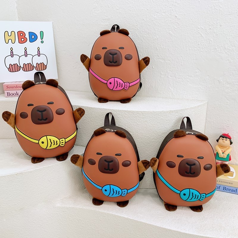 Creative Capibara backpack, PVC nylon Capybara King backpack, baby girl hard shell kindergarten schoolbag backpack full figure