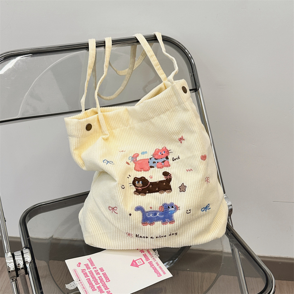49271 Cute Cartoon Dog embroidered autumn and winter corduroy bag, girls' class bag, large capacity single-shoulder bag for students Specification drawing