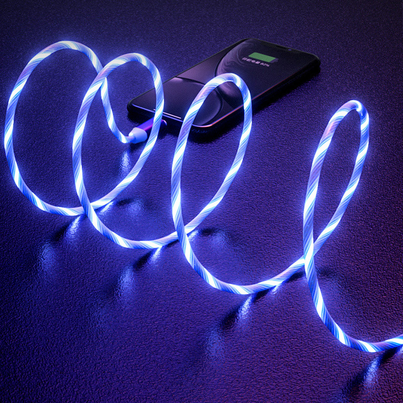 Metal flowing light data cable, compatible with Apple and Android Type-C running light, intelligent power-off, 2.4A fast charging cable Specification drawing