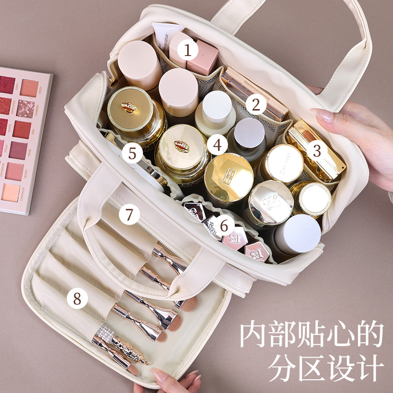 High-end large-capacity compartmentalized storage bag, hand-held makeup bag, travel portable cosmetics storage bag, toiletry bag details Picture