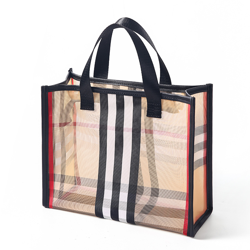 Waterproof striped mesh storage bag, PVC transparent cosmetic bag, travel beach bag, cosmetic bag, large capacity, high-end feel details Picture