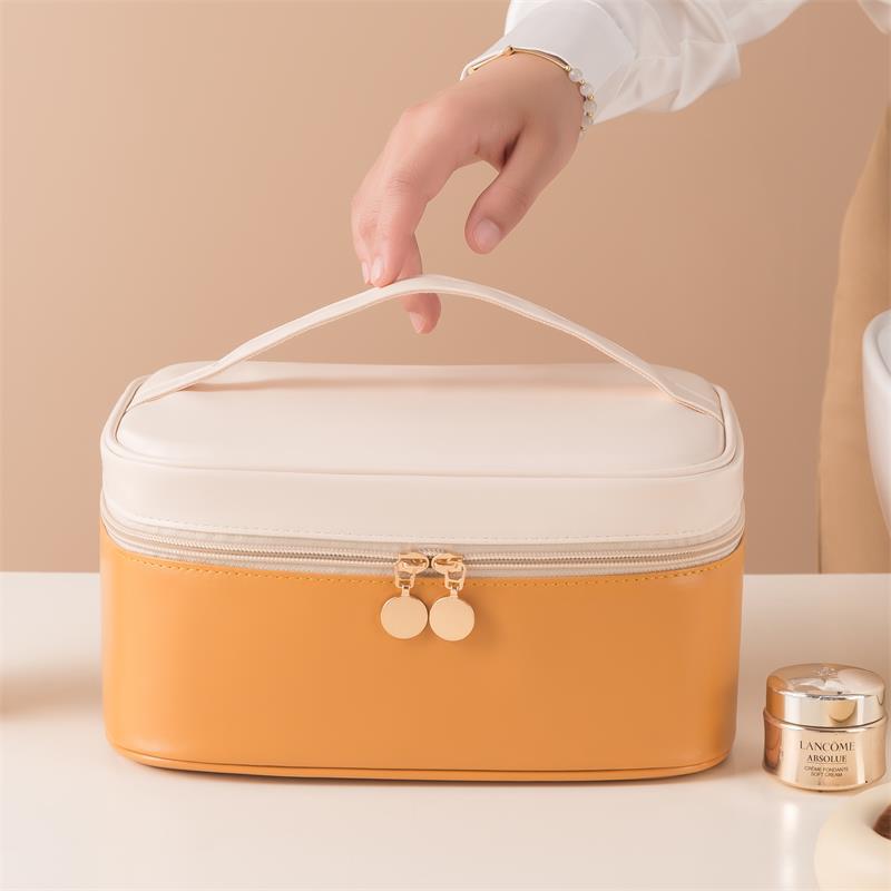 Light luxury layered cosmetic bag, travel portable storage bag, PU compartments toiletries bag, hand-held storage bag, moisture-proof toiletries bag Specification drawing