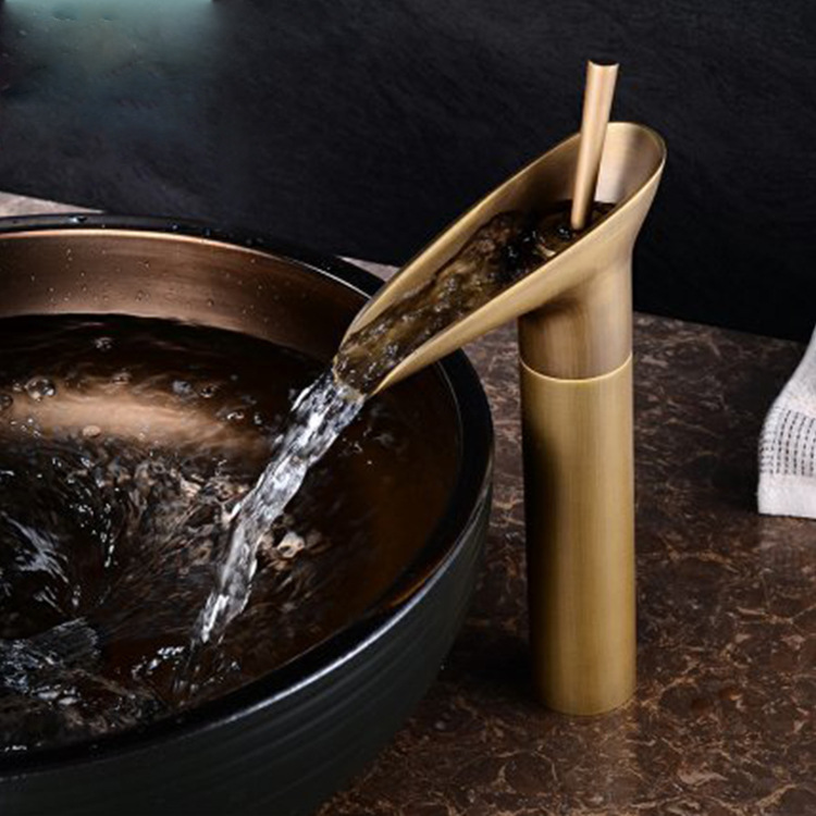 Brass vintage black wine glass, single-hole cold and hot water faucet, bronze countertop basin, washbasin, and artistic faucet details Picture