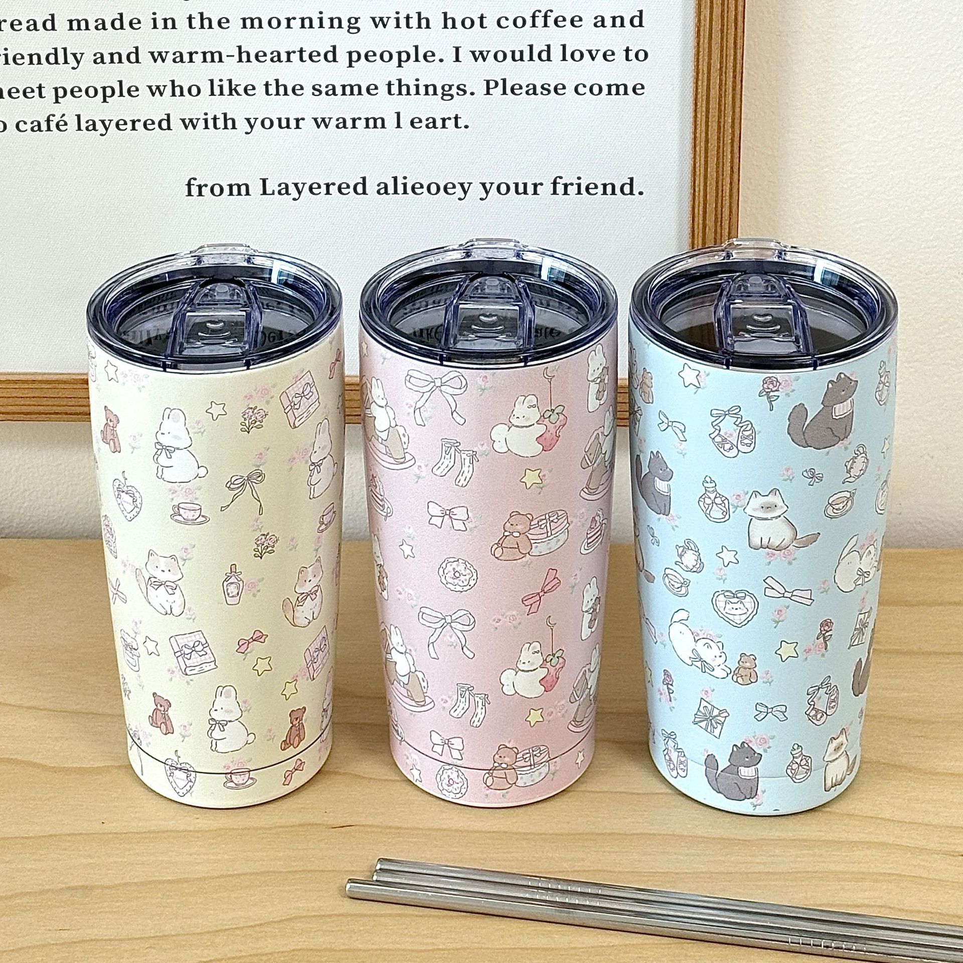 Cartoon Cat group insulated cup, high appearance level, large capacity 304 stainless steel water cup, high-temperature resistant portable coffee cup full figure