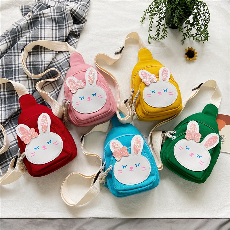 Korean-style children's bags, girls' crossbody bags, fashionable princesses, girls, babies, cute little rabbits, canvas single-shoulder bags full figure