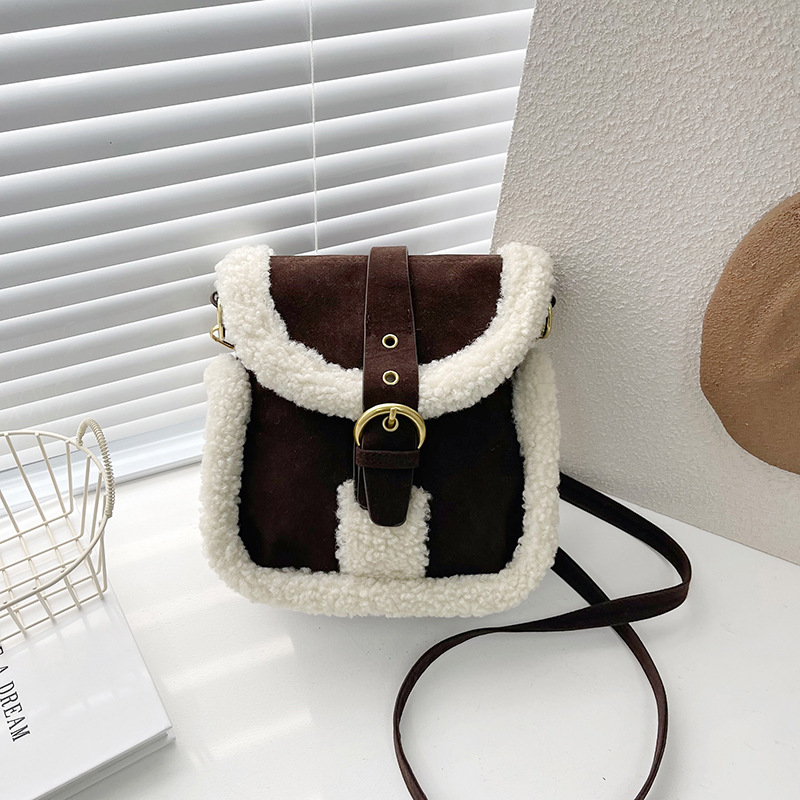 Korean retro-style small bag 2025 new style popular suede furry crossbody bag, lambskin furry bag for women full figure