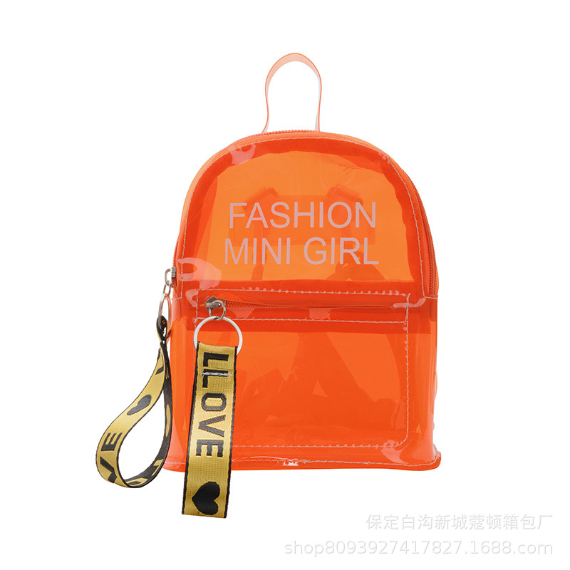 Printed logo children's jelly transparent pvc backpack, girls' bag mini backpack, Korean version trendy student schoolbag Item Picture