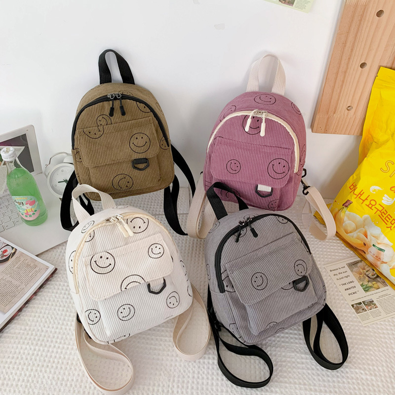 2024 New single-shoulder and double-shoulder style outdoor fresh and sweet smiling face mobile phone, loose change bag, corduroy handbag full figure