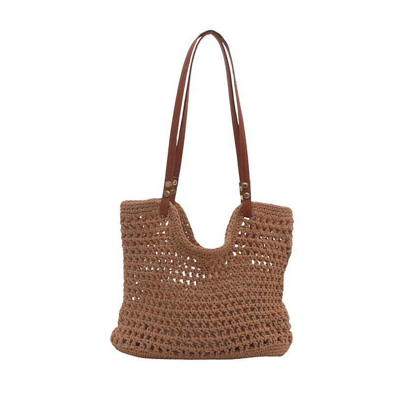 Summer new hollowed-out bucket bag for women, large-capacity summer casual and versatile woven crossbody single-shoulder bag Item Picture