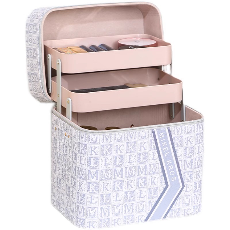 Retro and fashionable letter makeup bag, new multi-layer large-capacity makeup box, portable travel cosmetics storage, cross-border Item Picture