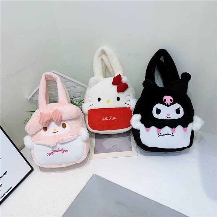 Plush single-shoulder bag 2023 new style fluffy handbag for girls, large capacity, popular cartoon cute small shoulder bag details Picture