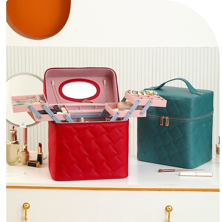 2024 New high-appearance-level jewelry box, makeup case, large-capacity makeup bag, portable travel suitcase, storage box Specification drawing