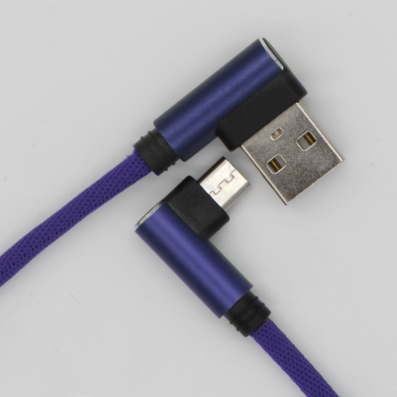Double-elbow data cable, new fabric braided aluminum shell charging cable, suitable for Android and Apple type-c mobile phone fast charging cable Item Picture