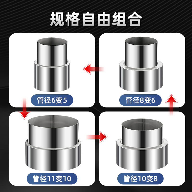 The stainless steel exhaust pipe reducer ring of the gas water heater is connected to the reducer pipe to convert the reducer and the reduction head reducer ring Specification drawing