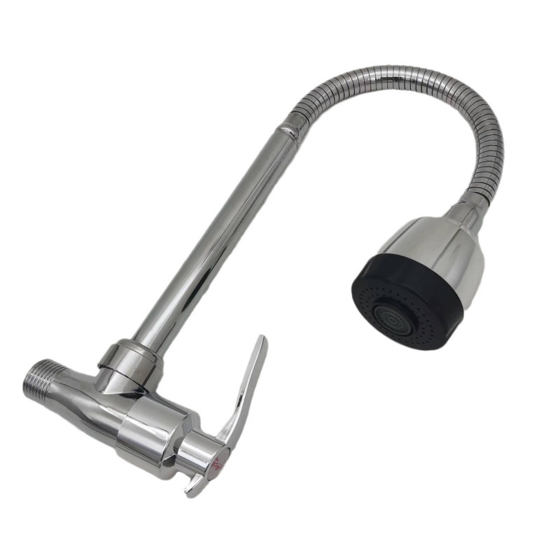 Wall-mounted faucet, kitchen wall-mounted single cooling universal sink faucet, kitchen stainless steel sink, balcony bathroom faucet Item Picture