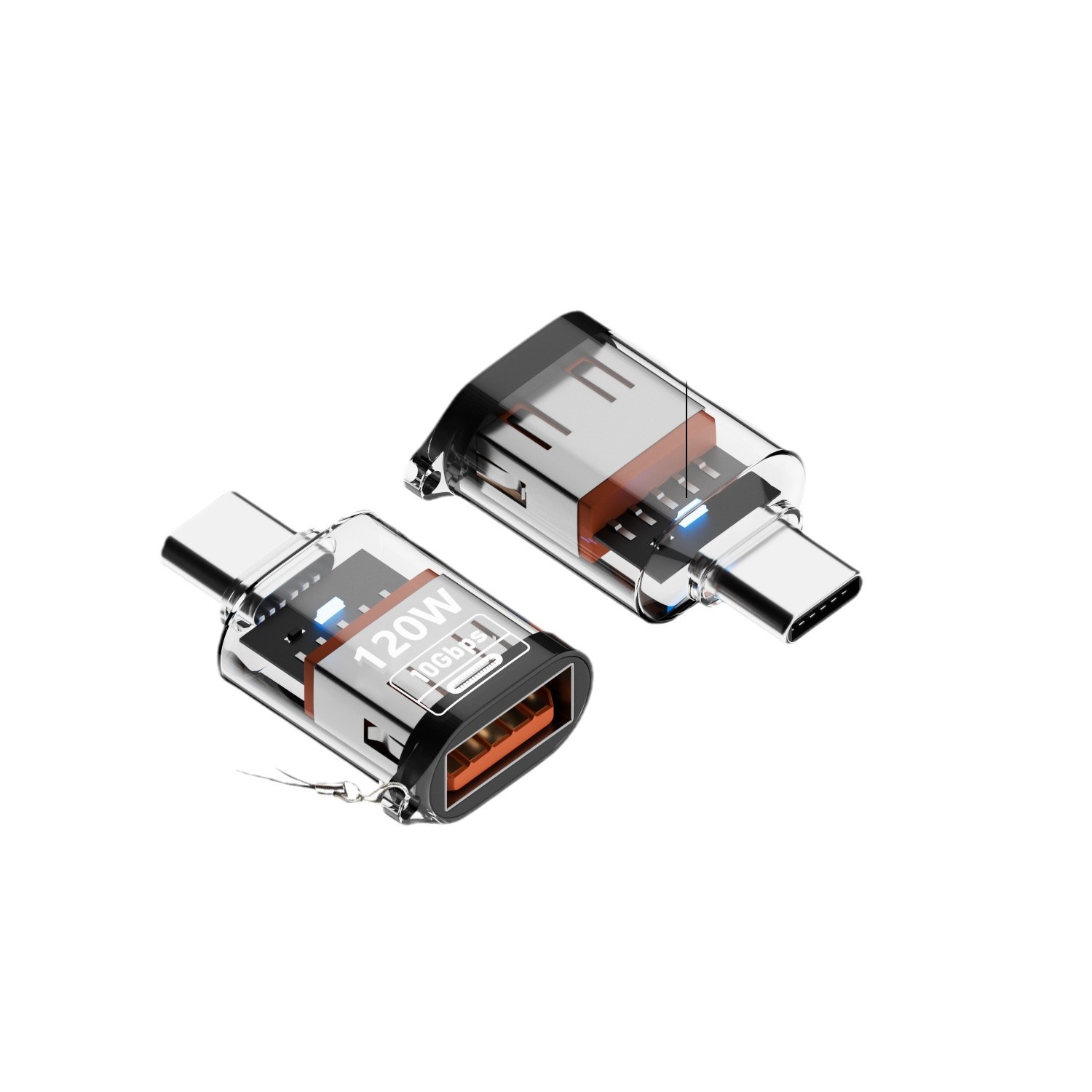 Type-rotating USB female adapter supports OTG fast charging 3.2 high-speed transmission C rotating A female transparent adapter Item Picture
