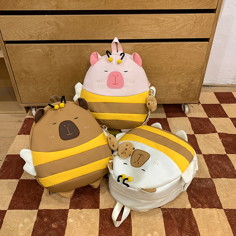 Cute little bee Capibara schoolbag, girl's soft-hearted daily backpack, cartoon water guinea pig student backpack Specification drawing