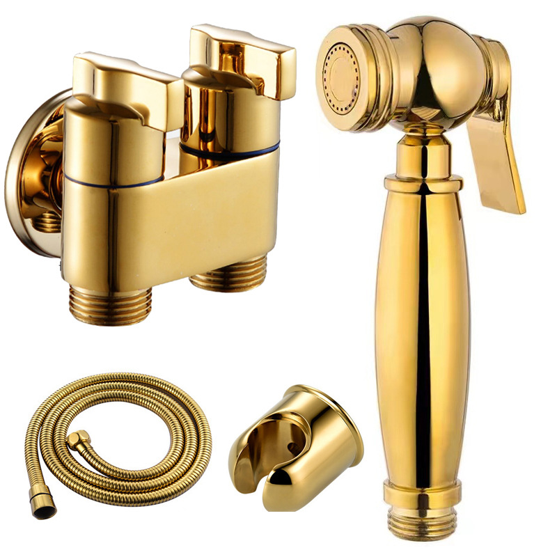 Golden copper washing machine Angle valve Toilet valve with spray gun high-pressure flusher wall-mounted handheld sitz bath set full figure
