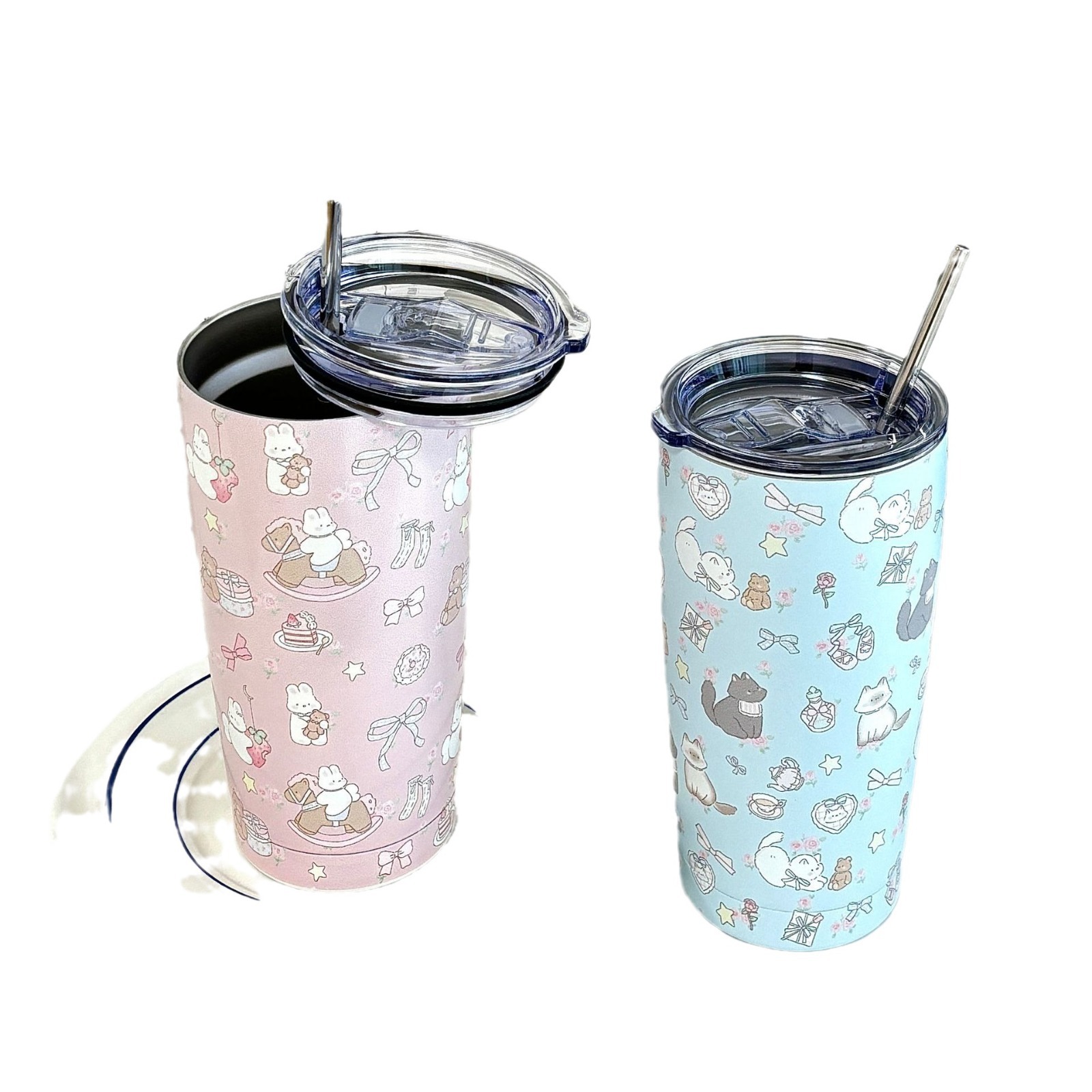 Cartoon Cat group insulated cup, high appearance level, large capacity 304 stainless steel water cup, high-temperature resistant portable coffee cup Item Picture