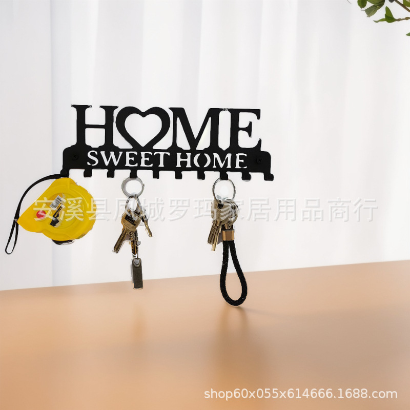 Amazon ironwork HOME key hook, creative coat hook, wall hanging on the entrance wall, and hook for storing clothes, hats and bags behind the door Specification drawing