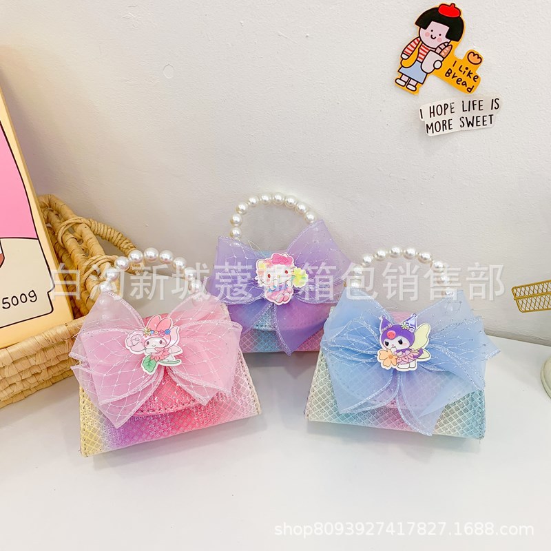 Large princess crossbody single-shoulder bag, new children's bag, cute bow single-shoulder bag, girls' pearl handbag Specification drawing
