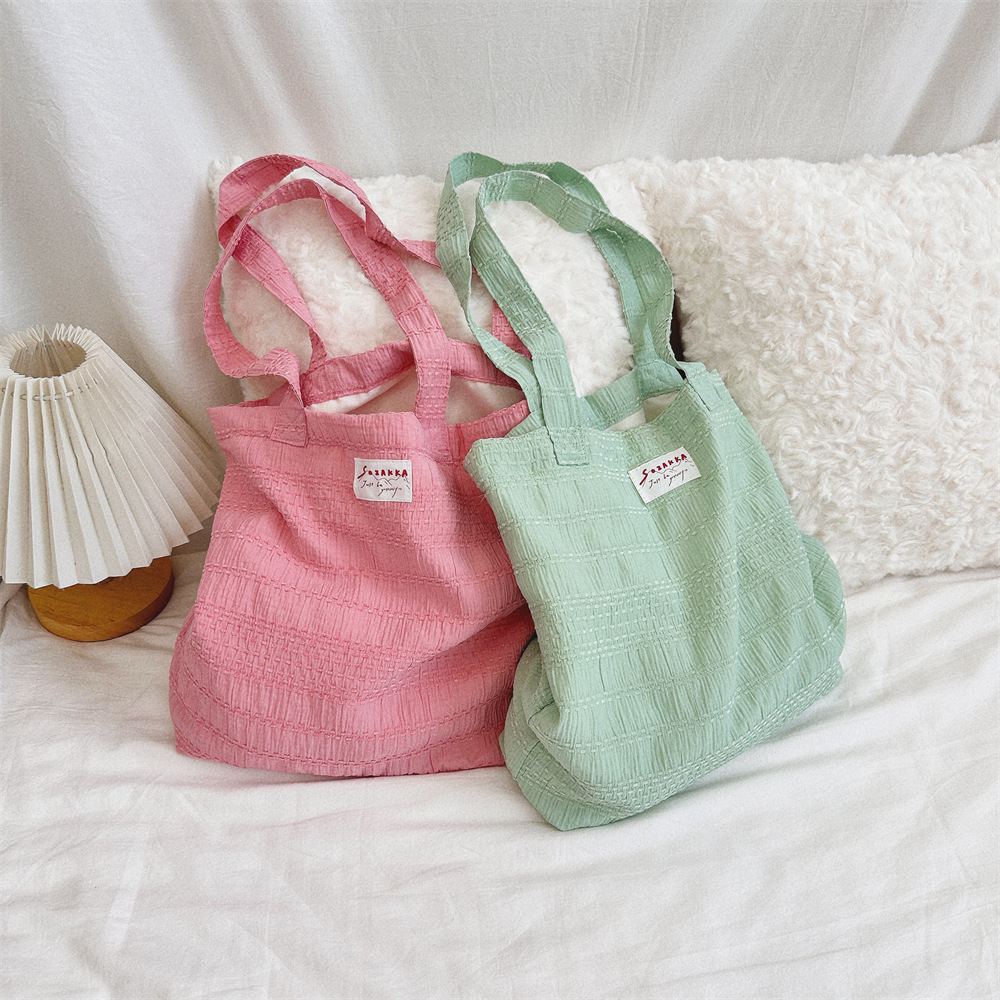 47241 New fresh green single-shoulder bag, women's versatile canvas bag, large-capacity single-shoulder commuting bag, shopping handbag details Picture