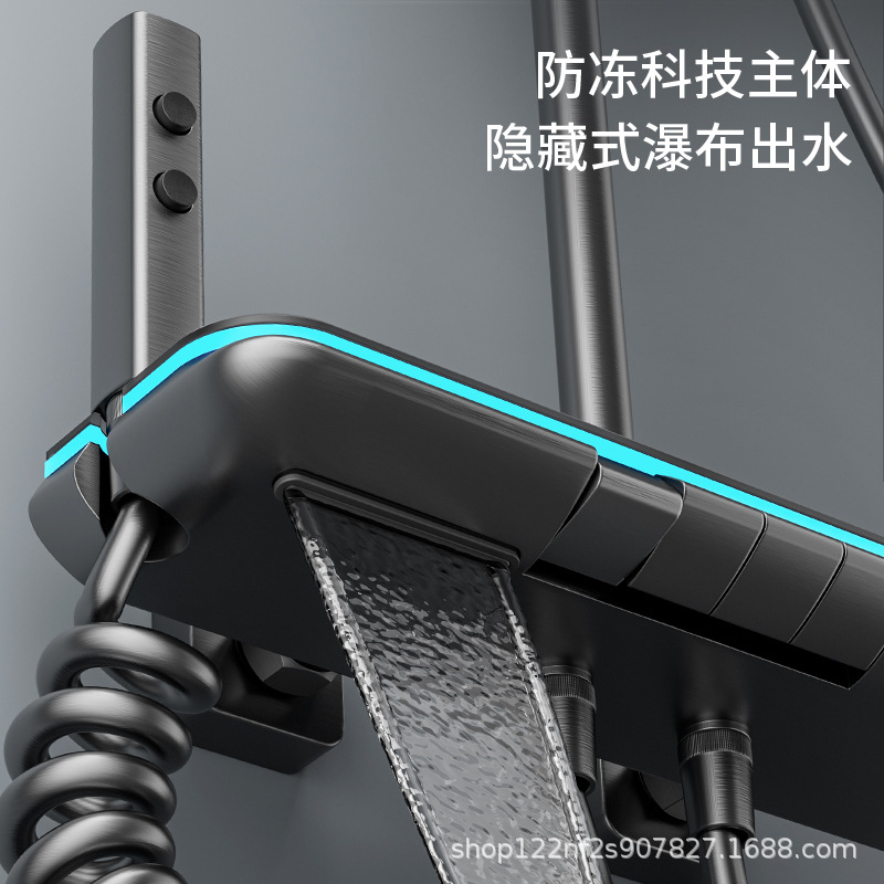 Manufacturer's gun gray constant-temperature shower head set, digital display rain bath, all-copper bath, household bathroom pressurized shower head details Picture