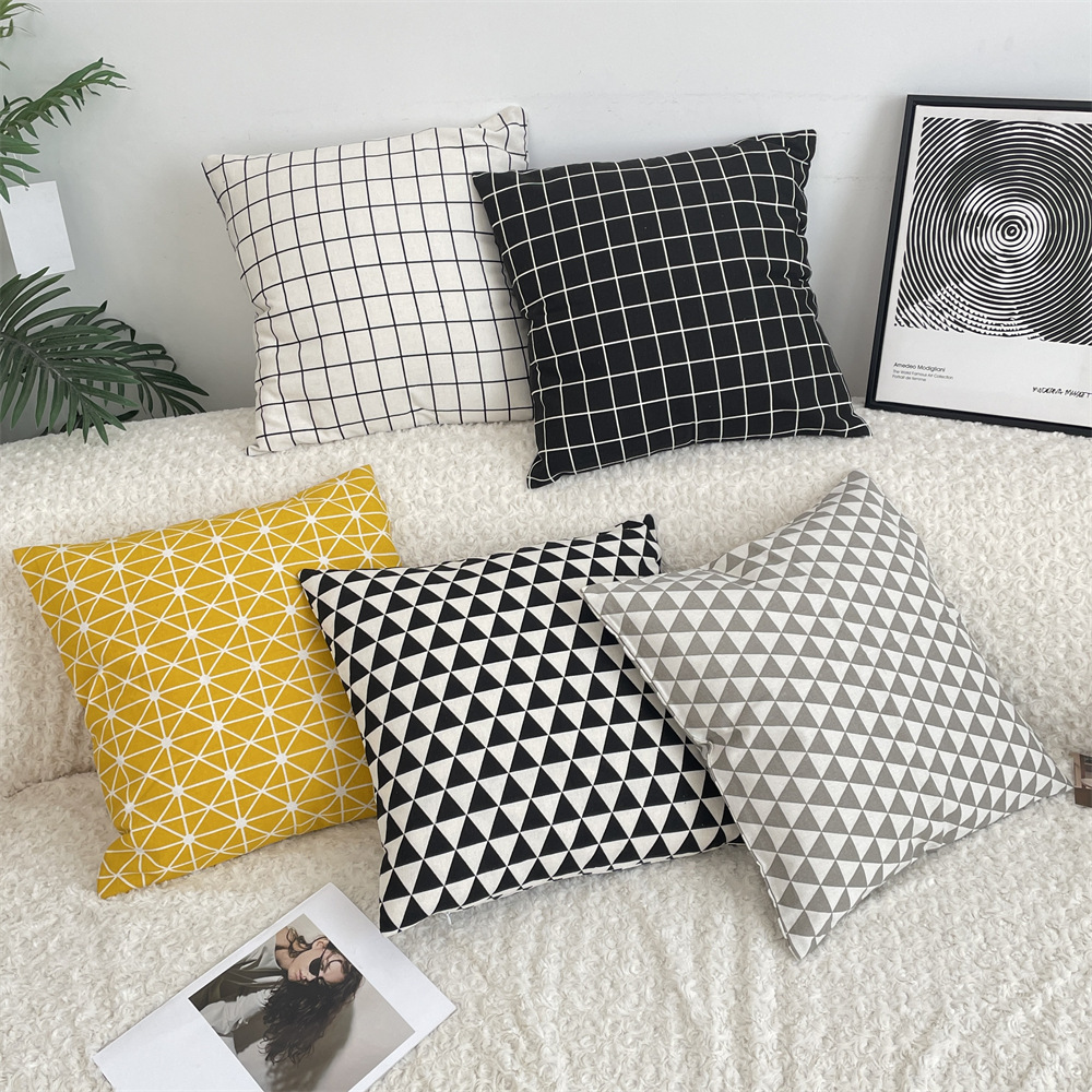bj5120 fresh green leaf cotton and linen pillowcase for the living room, high-end checkered cushion, office nap pillowcase full figure