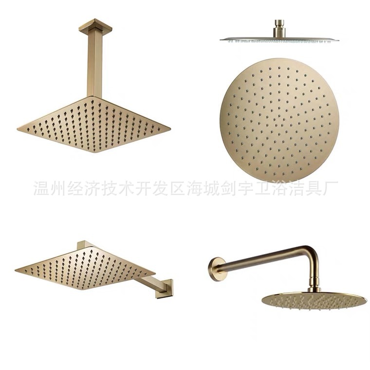 Cross-border stainless steel square, simple style, black and gold concealed shower head, top spray into the wall, built-in wall pole set full figure