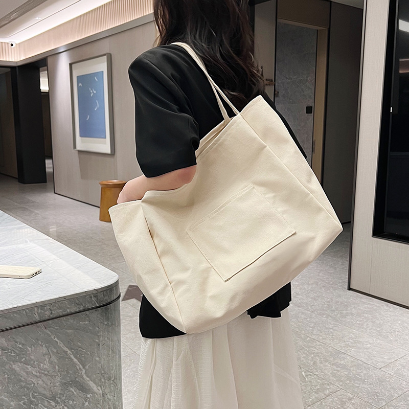 Cross-border casual canvas bag for women, 2024 new trendy and fashionable tote bag, versatile large-capacity bag, shopping bag Specification drawing