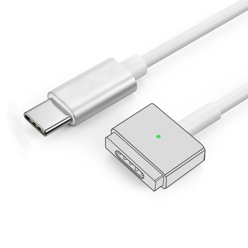 The PD fast charging cable is suitable for Apple magnetic adapter Type-C to magsafe2/1 second-generation T/ first-generation L connectors full figure