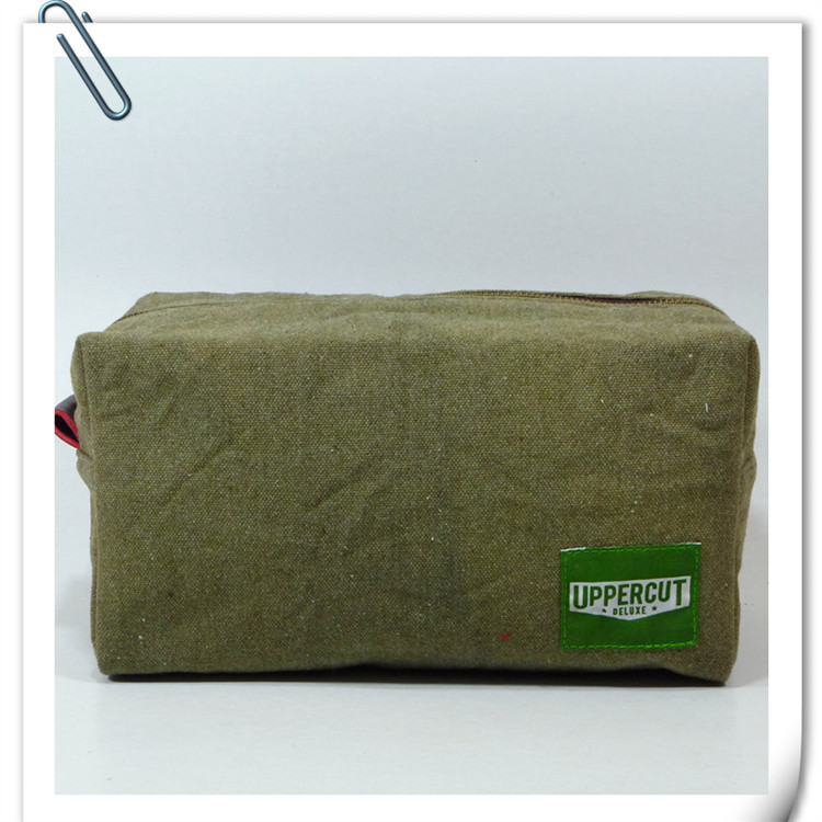 Customized 16-amp canvas toiletry bag, solid color, simple storage, PU with canvas bag, large-capacity portable travel makeup bag full figure