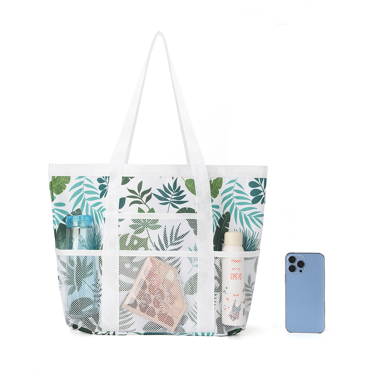 Beach bags, Amazon mesh beach bags, multi-pocket bathroom bags, toy storage bags, large-capacity mesh perforated bags details Picture
