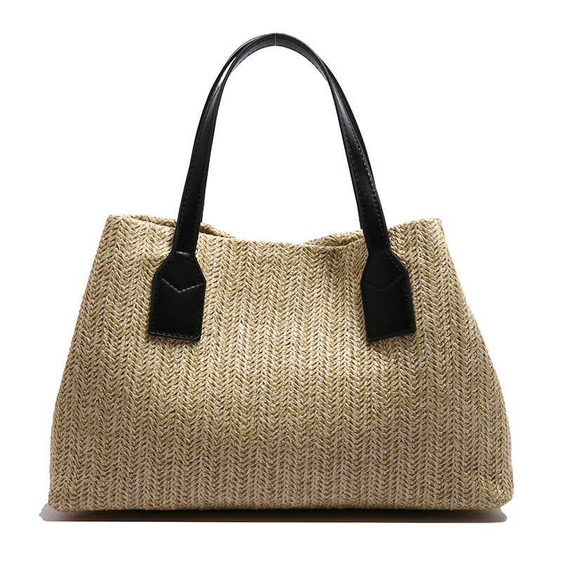 Korean ins grass woven handbag summer new casual vacation women's vegetable basket single-shoulder bag contrasting color crossbody bag Item Picture