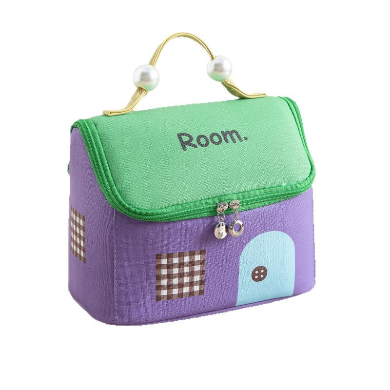 Popular PU leather makeup bag, fun house storage bag, travel large-capacity toiletry bag, large-opening small house storage bag Item Picture