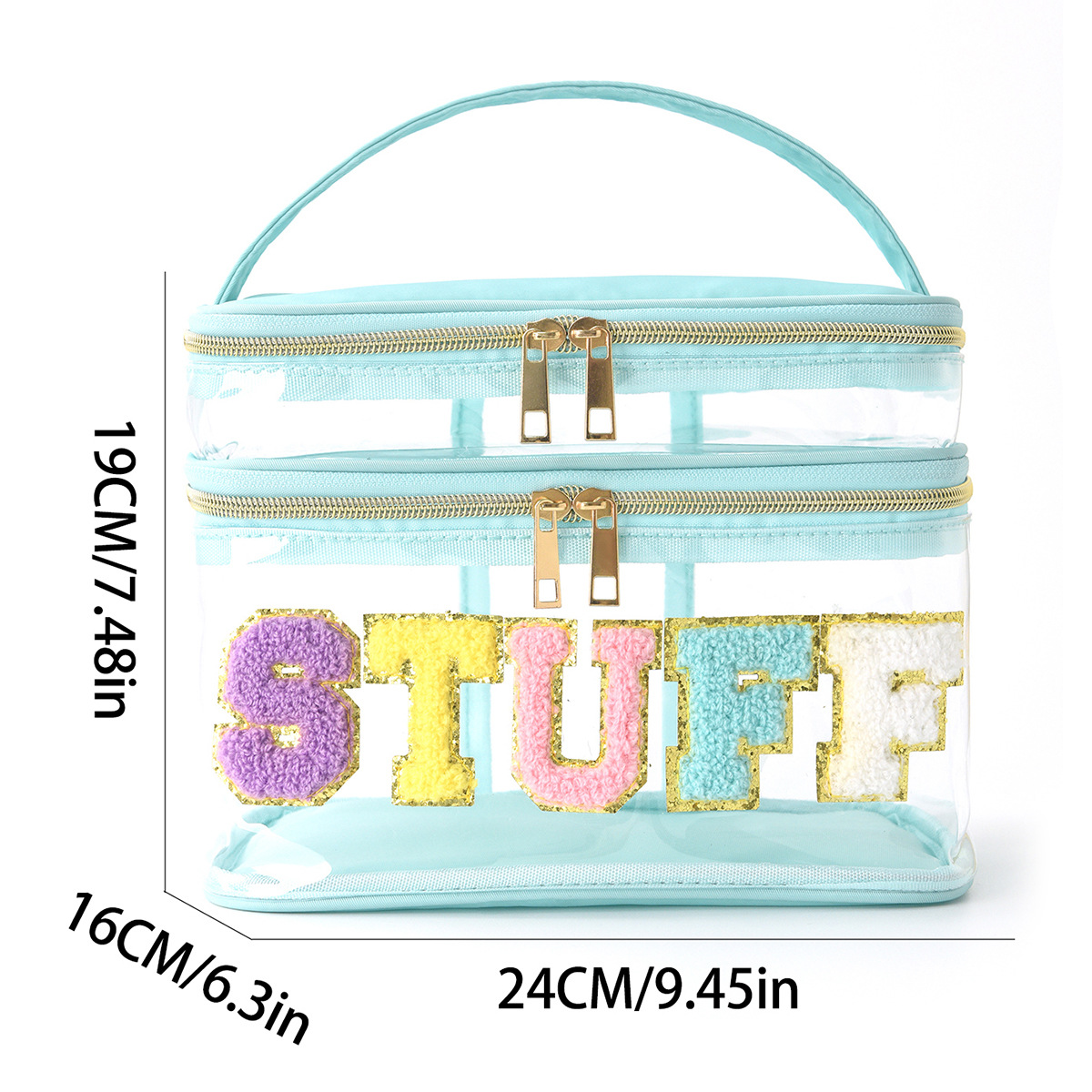 Amazon embroidery storage bag, PVC transparent double-layer letter cosmetic bag, travel toiletry bag, large capacity cosmetic bag Application Scenario