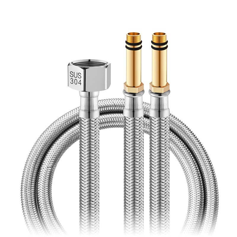 Faucet hose, cold and hot water inlet pipe, 304 stainless steel braided water supply pipe, household extended pointed connection pipe Item Picture