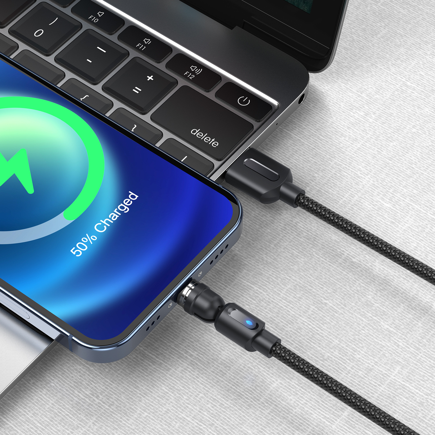 The 540-degree rotating magnetic cable from the private mold source manufacturer is suitable for Apple and Android Type-C magnetic charging cables Item Picture