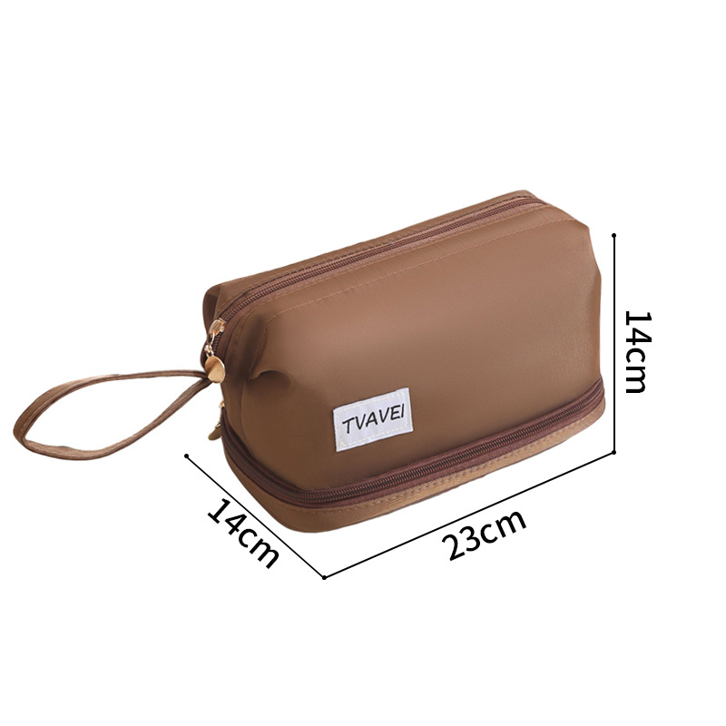 Runhui Twill Double-layer cosmetic Bag, solid color business trip and travel toiletry bag, Large Capacity Cosmetics Storage bag, Double-layer Item Picture