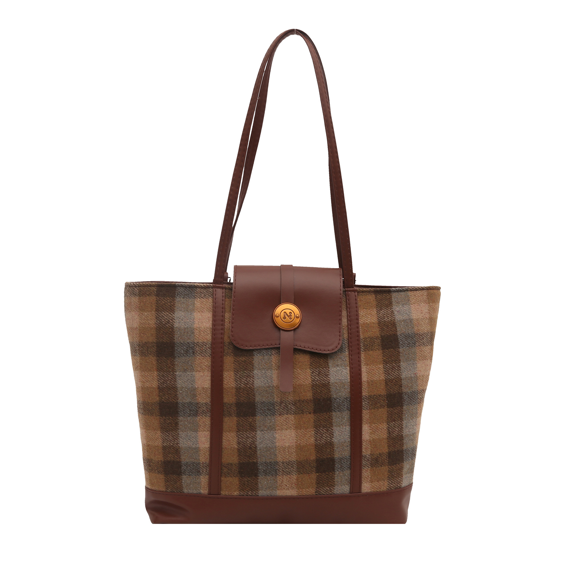 Woolen checkered large-capacity bag for women's winter 2024 new style trendy retro tote bag, versatile casual backpack Item Picture