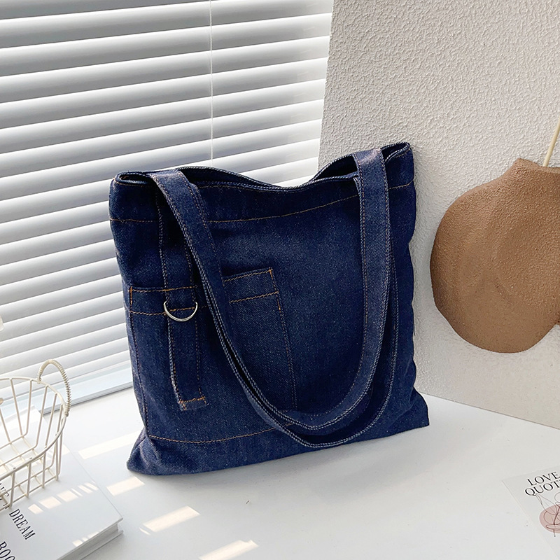Cross-border retro denim bag, women's large-capacity single-shoulder hand-carry shopping bag, niche artistic casual and versatile tote bag full figure