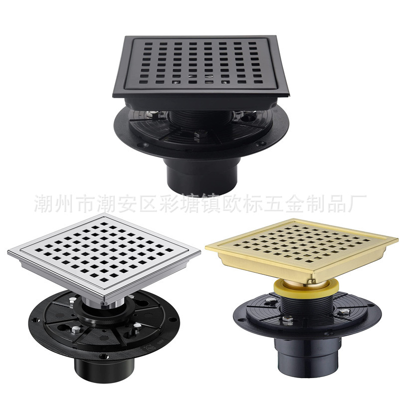 Export cross-border 304 stainless steel floor drain, bathroom shower room, large flow grid, American standard flange, drainpipe details Picture