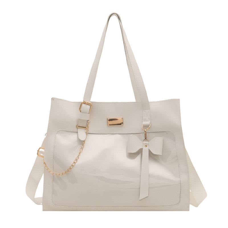 A niche design, sweet and cute girl's bow commuter pain bag, large-capacity crossbody single-shoulder transparent ribbon tote pain bag Item Picture