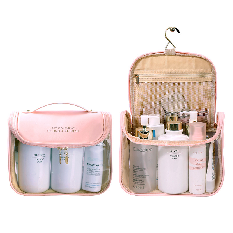 Fashionable transparent hook toiletries bag, travel beach bag, waterproof storage bag, makeup bag, large capacity, high-end feel full figure