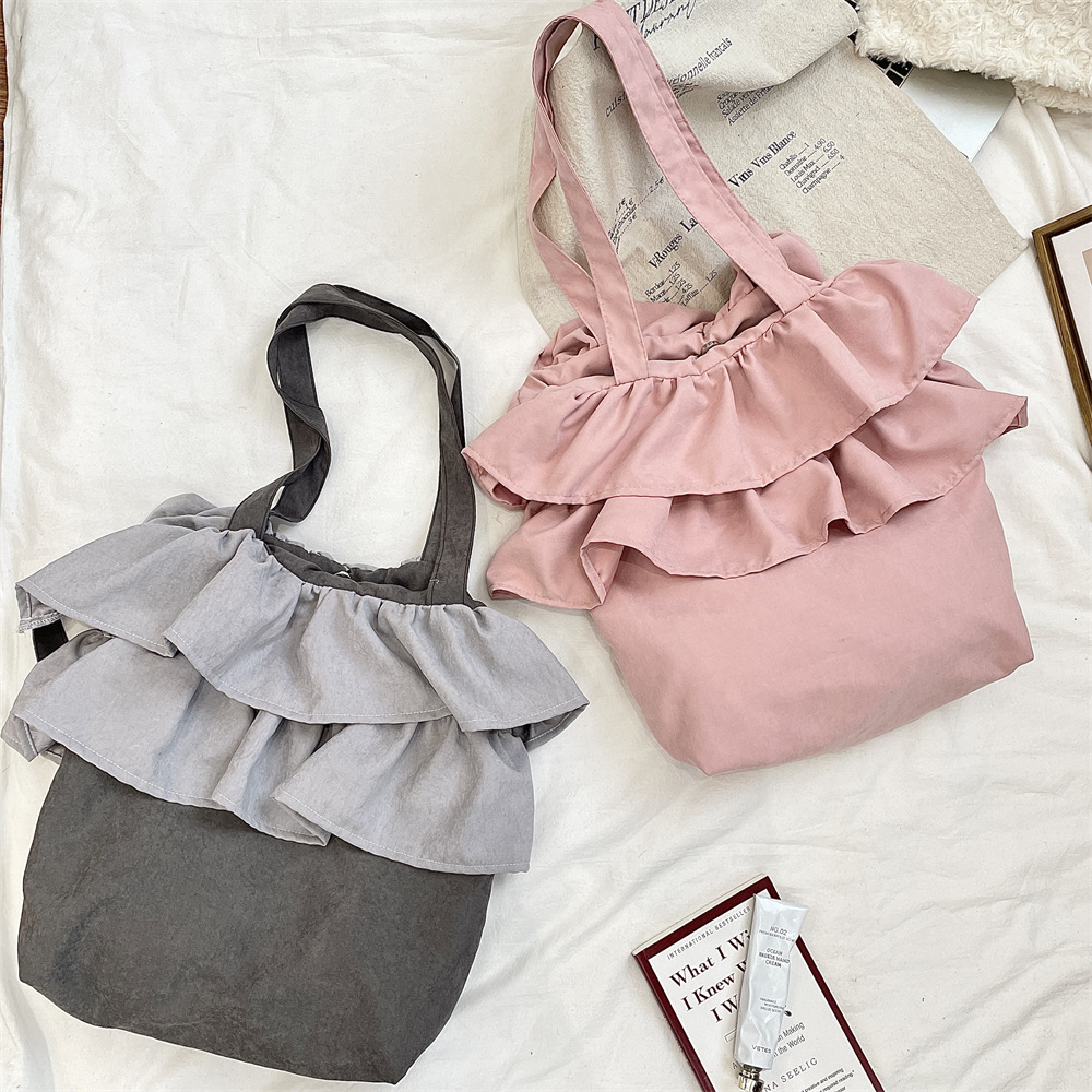 53163 Korean-style large-capacity flower bud bag, cute ruffled single-shoulder bag, student class bag, crossbody bag for going out details Picture